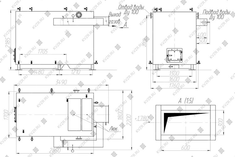 Котел 1.25 МВт без дымососа чертеж